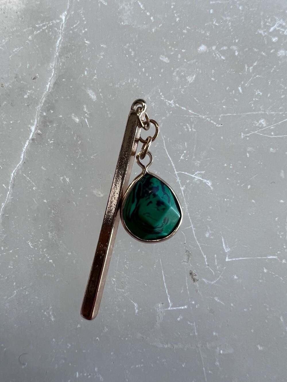 Gold-Tone Metal Bookmark with Faceted Green Teardrop Charm